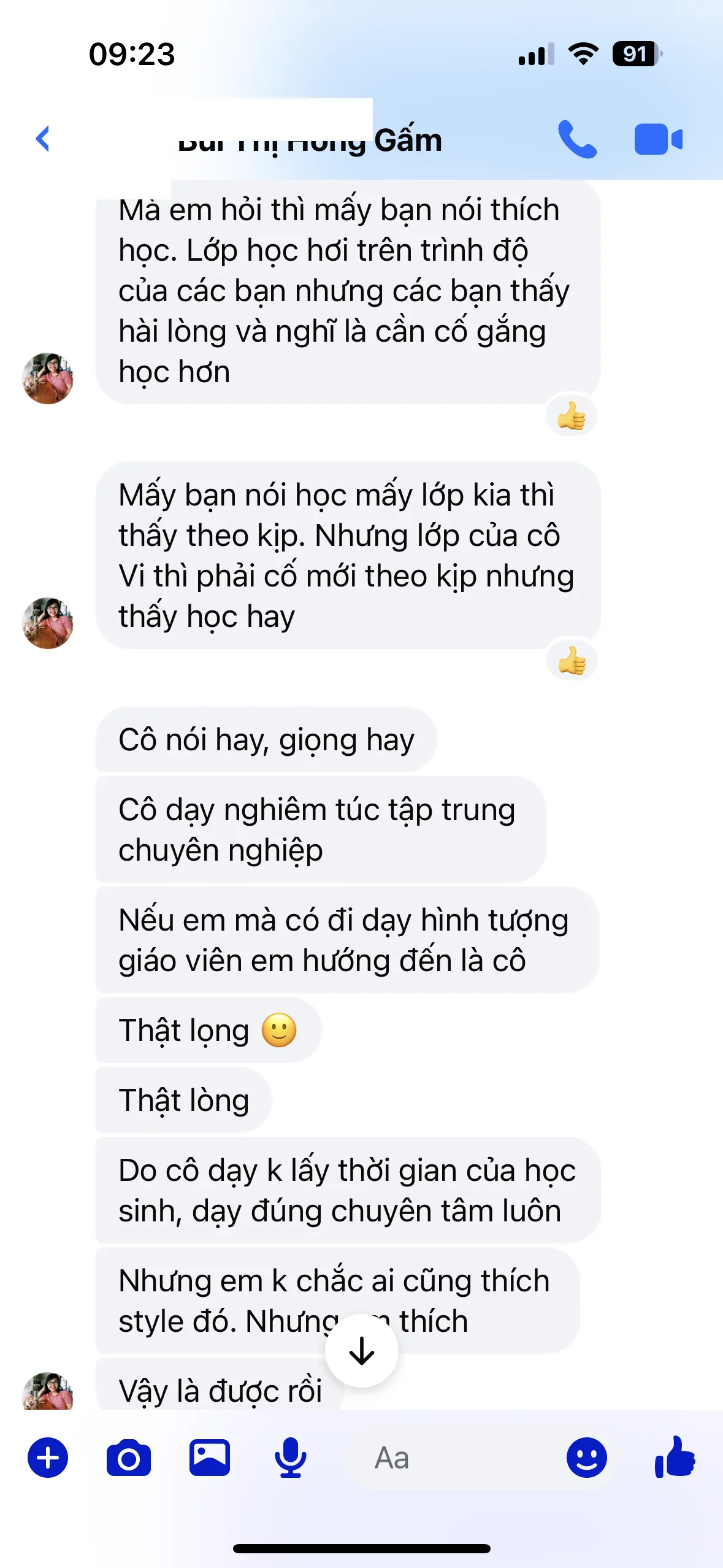 Gấm chia sẻ về style dạy của cô Ái Vi