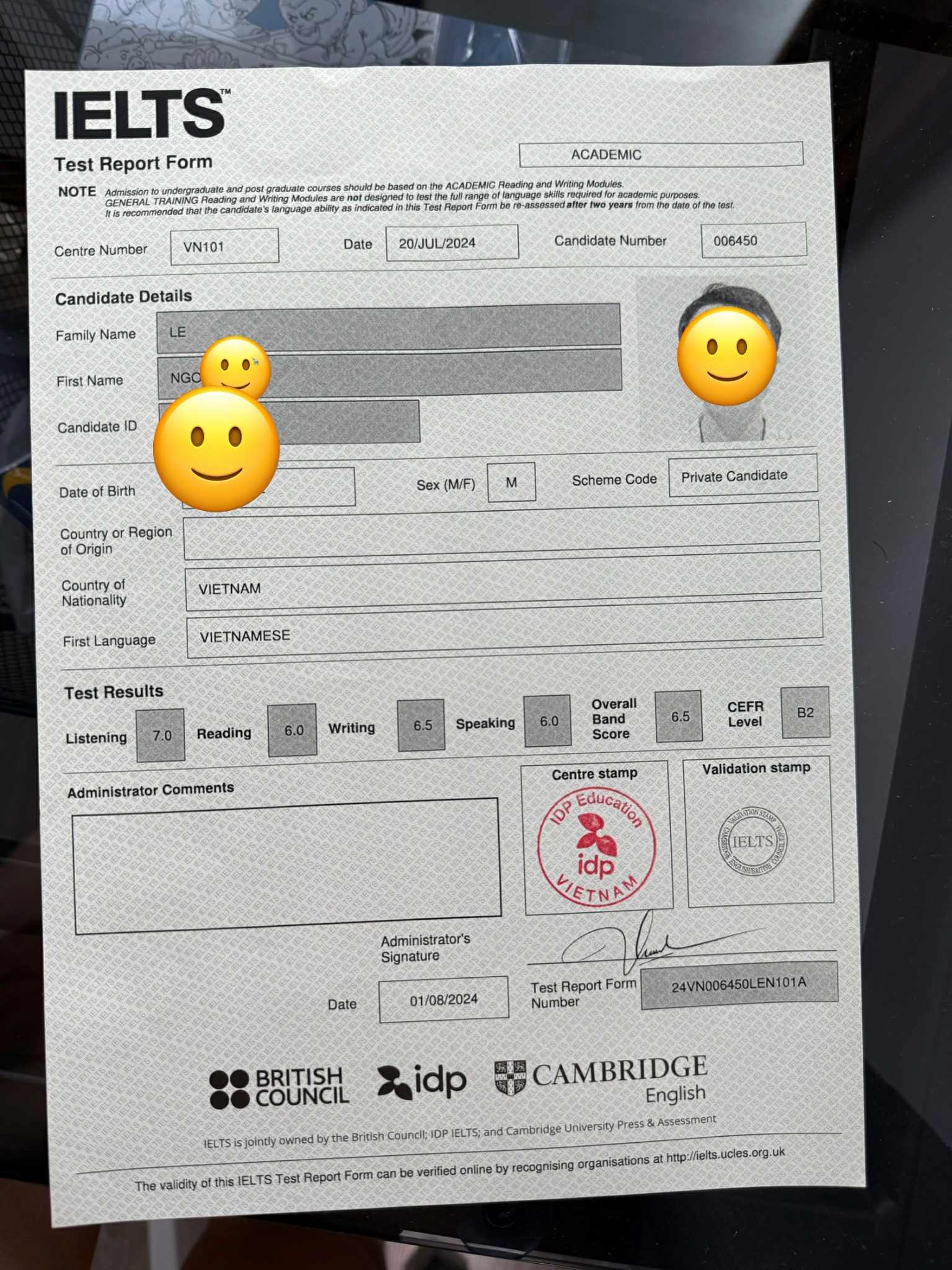 Trác, IELTS TRF đợt 1 Overall 6.5